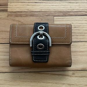 Coach Tan and Black Buckle Wallet
